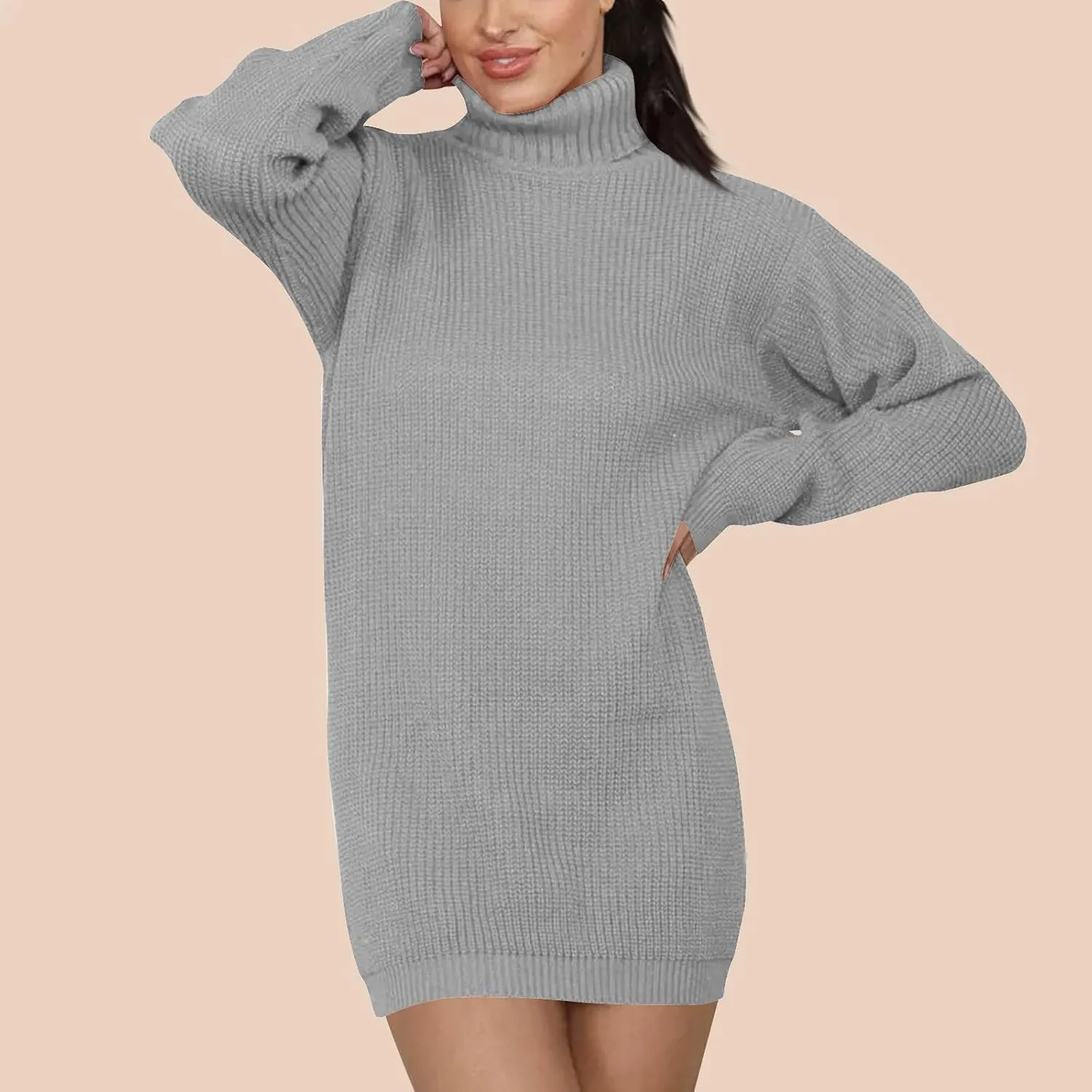Midi Sweater Dress for Women Fall Fashion Long Sleeve High Neck Solid Pullover Dresses Causal Dressy Club Party Dress