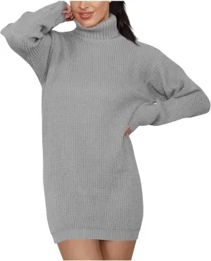 Midi Sweater Dress for Women Fall Fashion Long Sleeve High Neck Solid Pullover Dresses Causal Dressy Club Party Dress