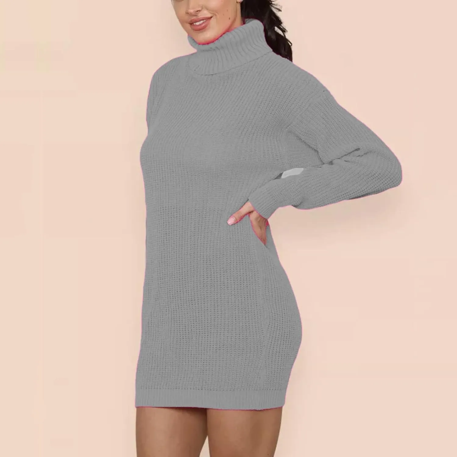 Midi Sweater Dress for Women Fall Fashion Long Sleeve High Neck Solid Pullover Dresses Causal Dressy Club Party Dress