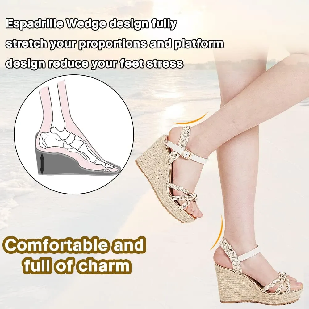 mikarka Sandals for Women, Platform Ankle Strap Womens Sandals Open Toe Espadrille Wedge Sandals for Women Concise Casual Summer Womens Shoes