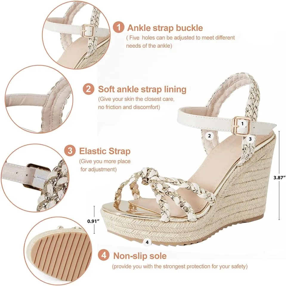 mikarka Sandals for Women, Platform Ankle Strap Womens Sandals Open Toe Espadrille Wedge Sandals for Women Concise Casual Summer Womens Shoes