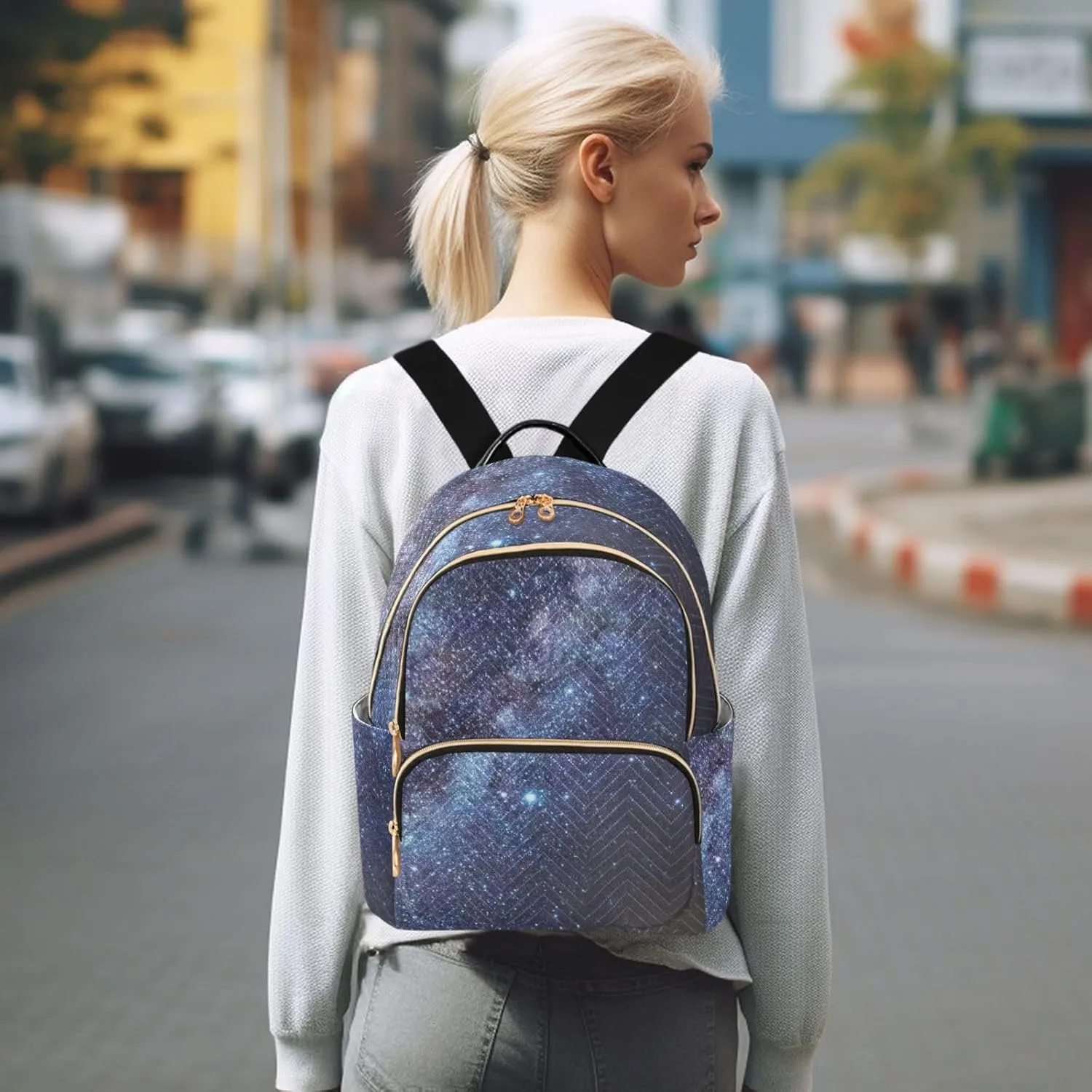 Milky Way Print Trendy Backpack Purse for Women and Anti-theft Ladies Shoulder Travel Daypacks Bags