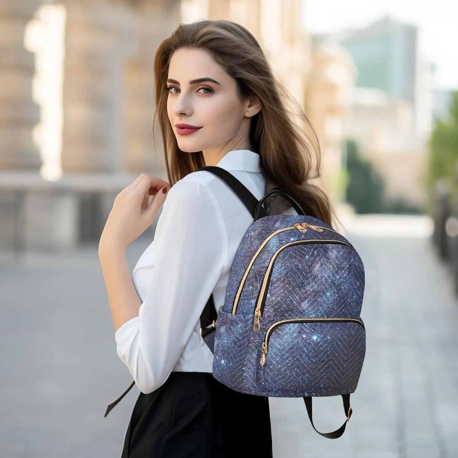 Milky Way Print Trendy Backpack Purse for Women and Anti-theft Ladies Shoulder Travel Daypacks Bags