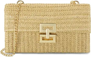 MilkyWay Straw Clutch Purse for Women, Woven Handbag Summer Beach Rattan Crossbody Envelope Bag Wallet Shoulder Tote Bag