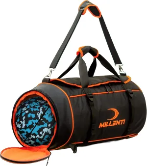 Millenti Sports Duffle Bag for Women Men - Weekender Travel Backpack 40l Gym Bag w/Shoe Compartment - Lacrosse Duffle Bag, Soccer Bag, Basketball, Volleyball, Football, DB-BLK/ORANGE