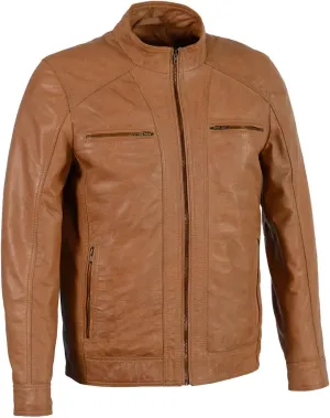 Milwaukee Leather Men's Saddle Color Lambskin Motorcycle Fashion Leather Jacket SFM1860