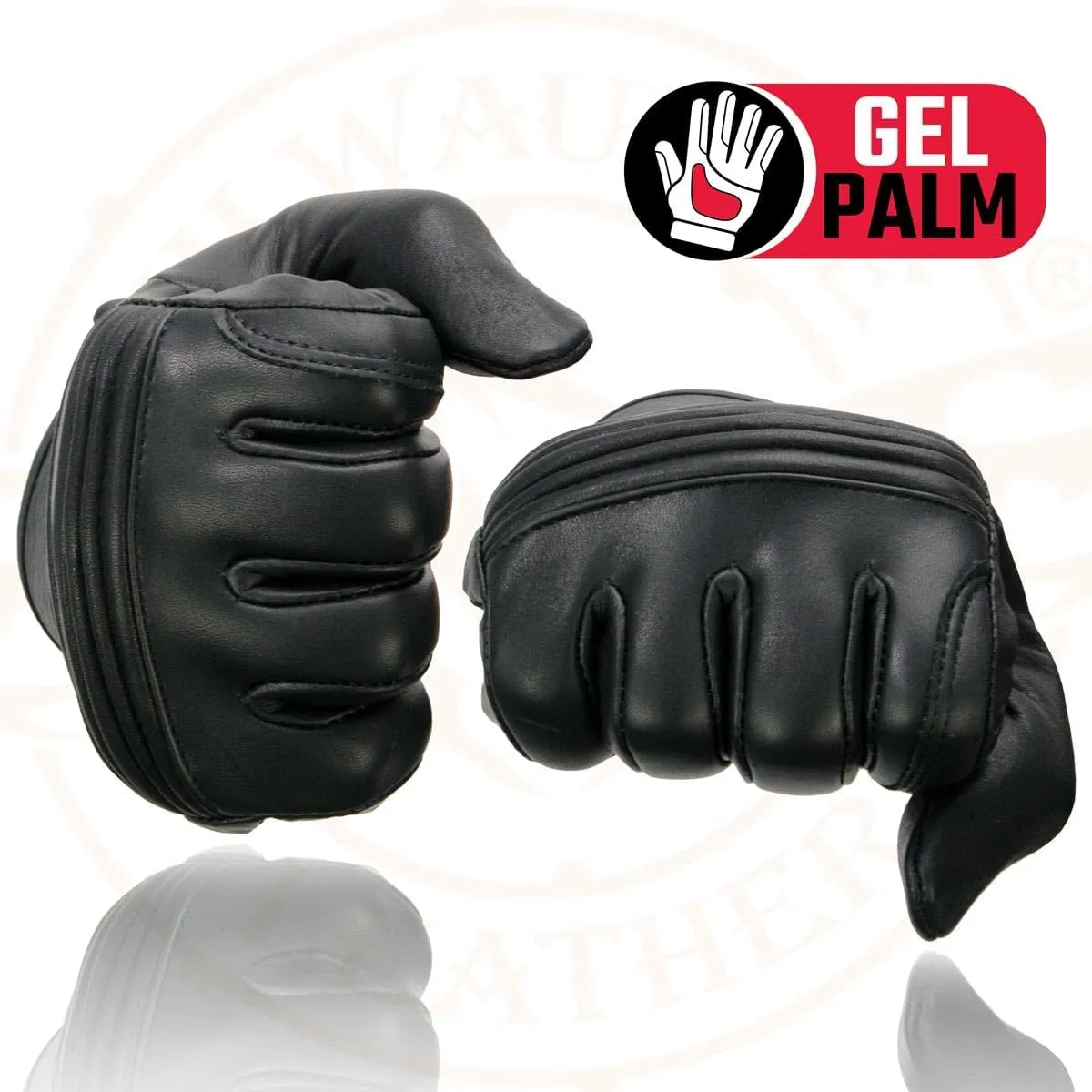 Milwaukee Leather MG7535 Men's Black Leather with Gel Palm Motorcycle Hand Gloves w/Flex Knuckles
