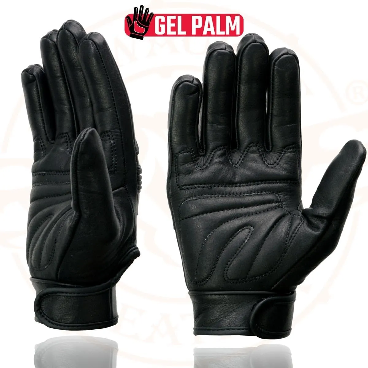 Milwaukee Leather MG7535 Men's Black Leather with Gel Palm Motorcycle Hand Gloves w/Flex Knuckles