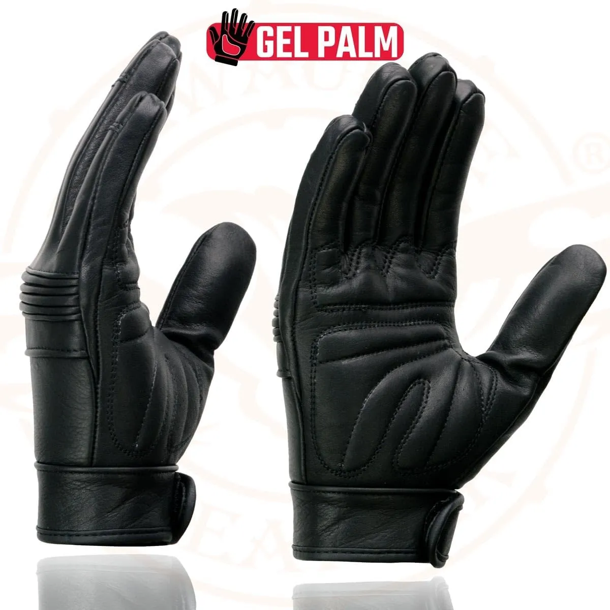 Milwaukee Leather MG7535 Men's Black Leather with Gel Palm Motorcycle Hand Gloves w/Flex Knuckles
