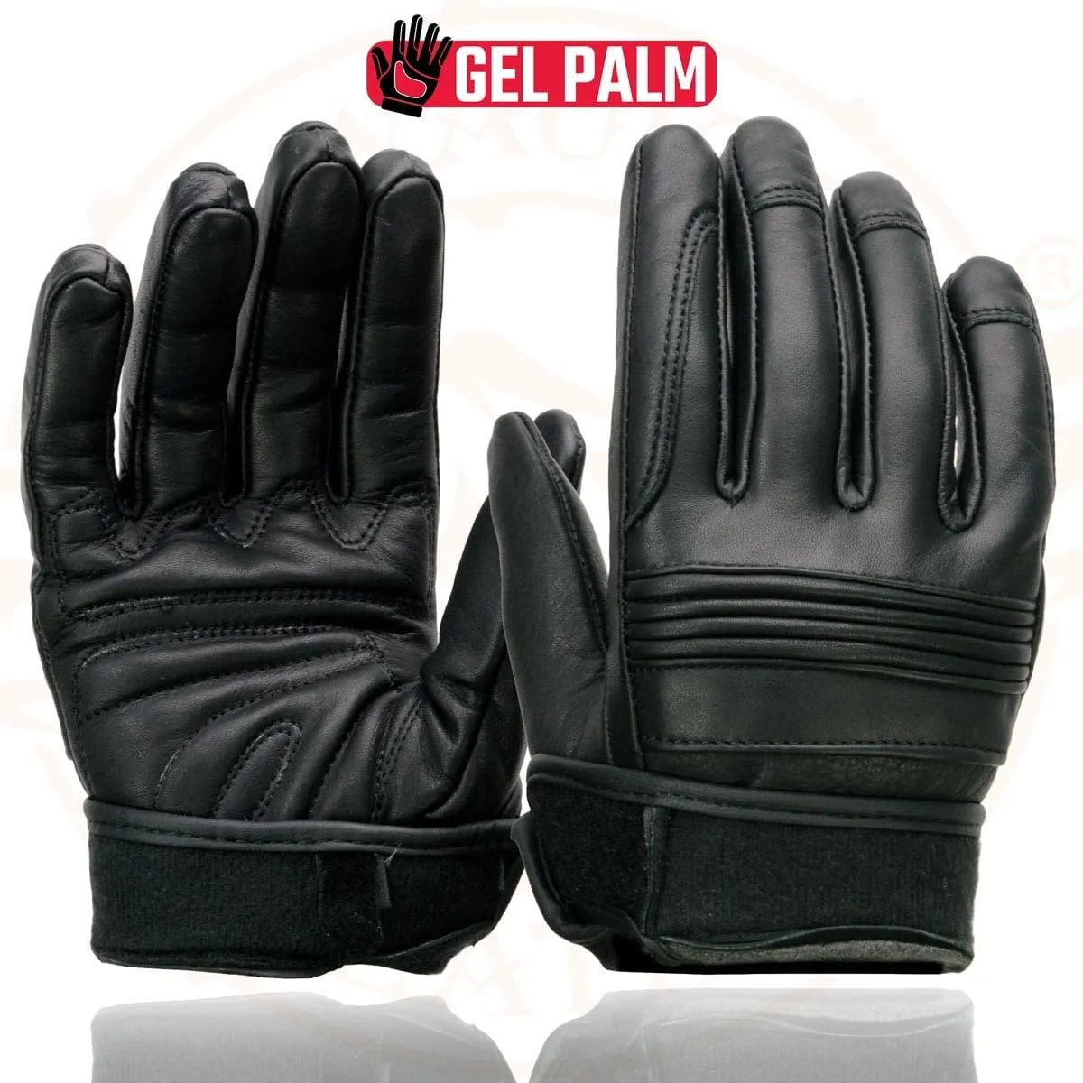 Milwaukee Leather MG7535 Men's Black Leather with Gel Palm Motorcycle Hand Gloves w/Flex Knuckles