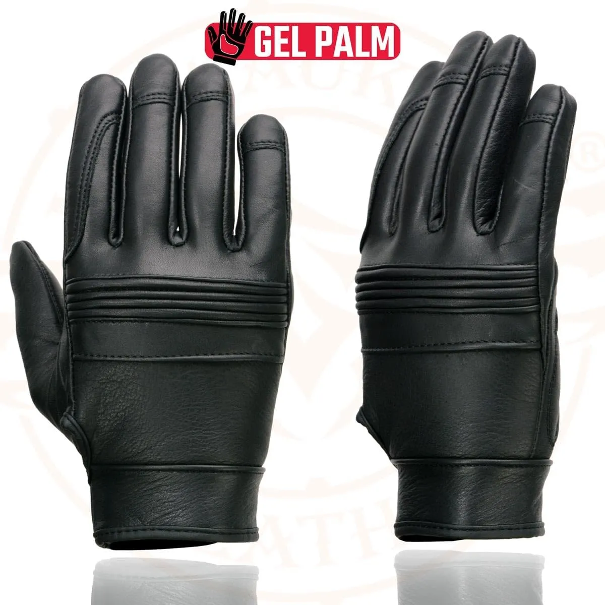 Milwaukee Leather MG7535 Men's Black Leather with Gel Palm Motorcycle Hand Gloves w/Flex Knuckles