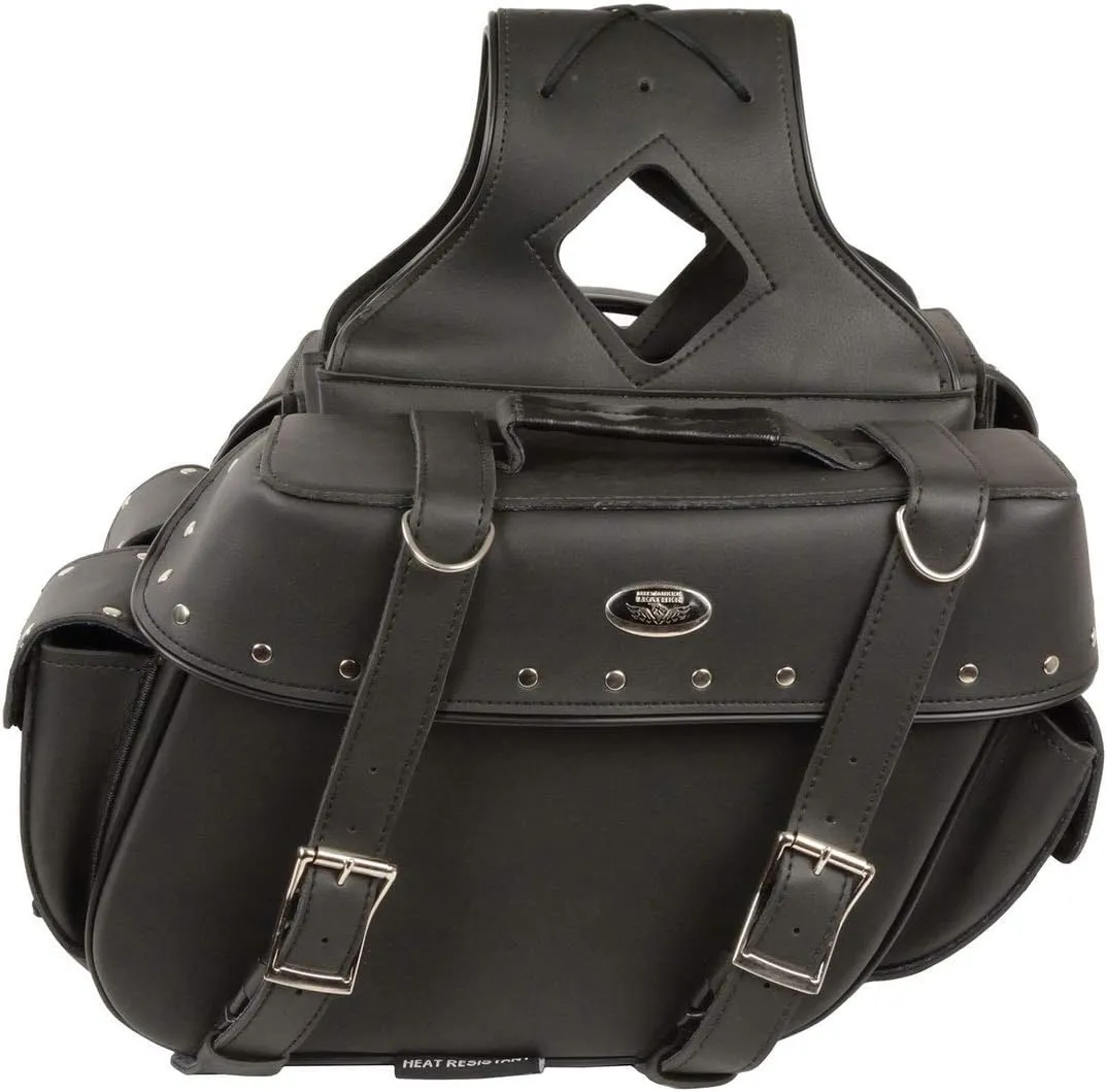 Milwaukee Leather SH57402ZB Black Medium Zip-Off PVC Throw Over Riveted Saddle Bag