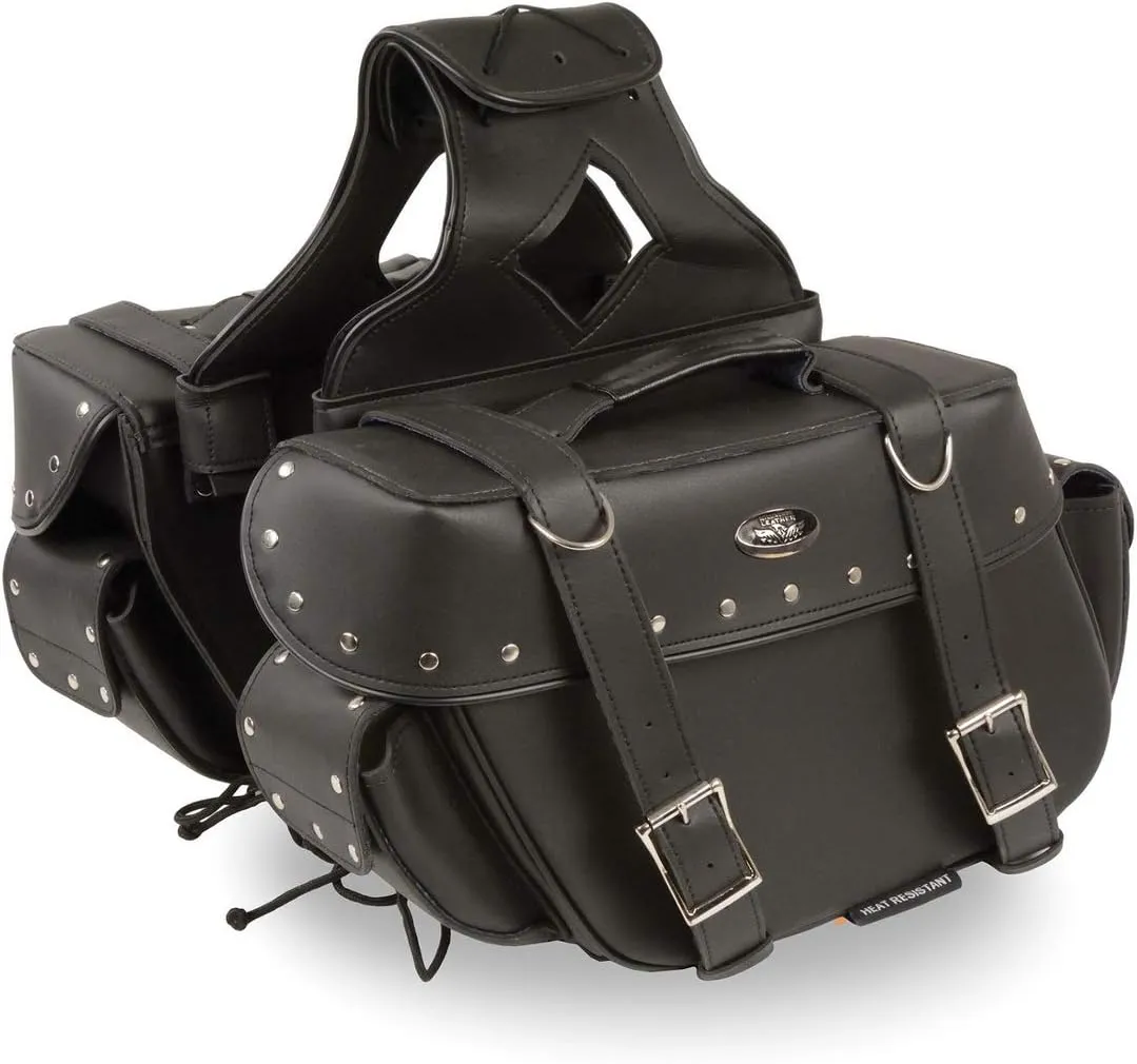 Milwaukee Leather SH57402ZB Black Medium Zip-Off PVC Throw Over Riveted Saddle Bag