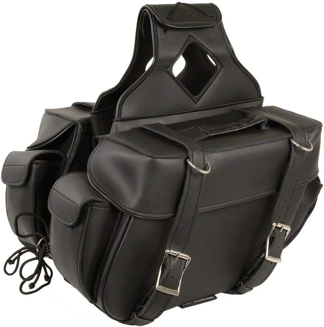 Milwaukee Leather SH57403ZB Black Medium Zip-Off PVC Throw Over Two Strap Saddle Bag