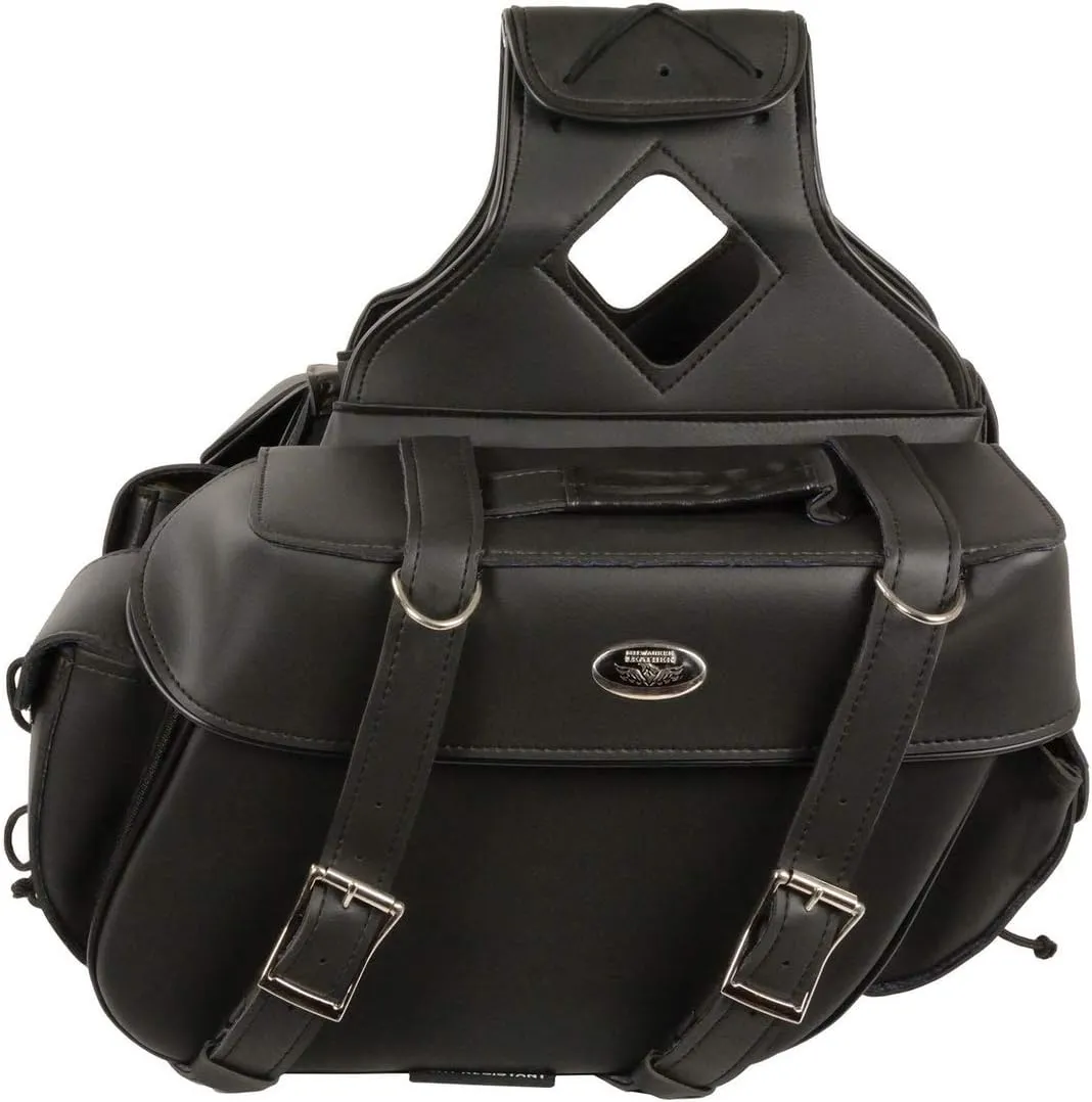 Milwaukee Leather SH57403ZB Black Medium Zip-Off PVC Throw Over Two Strap Saddle Bag