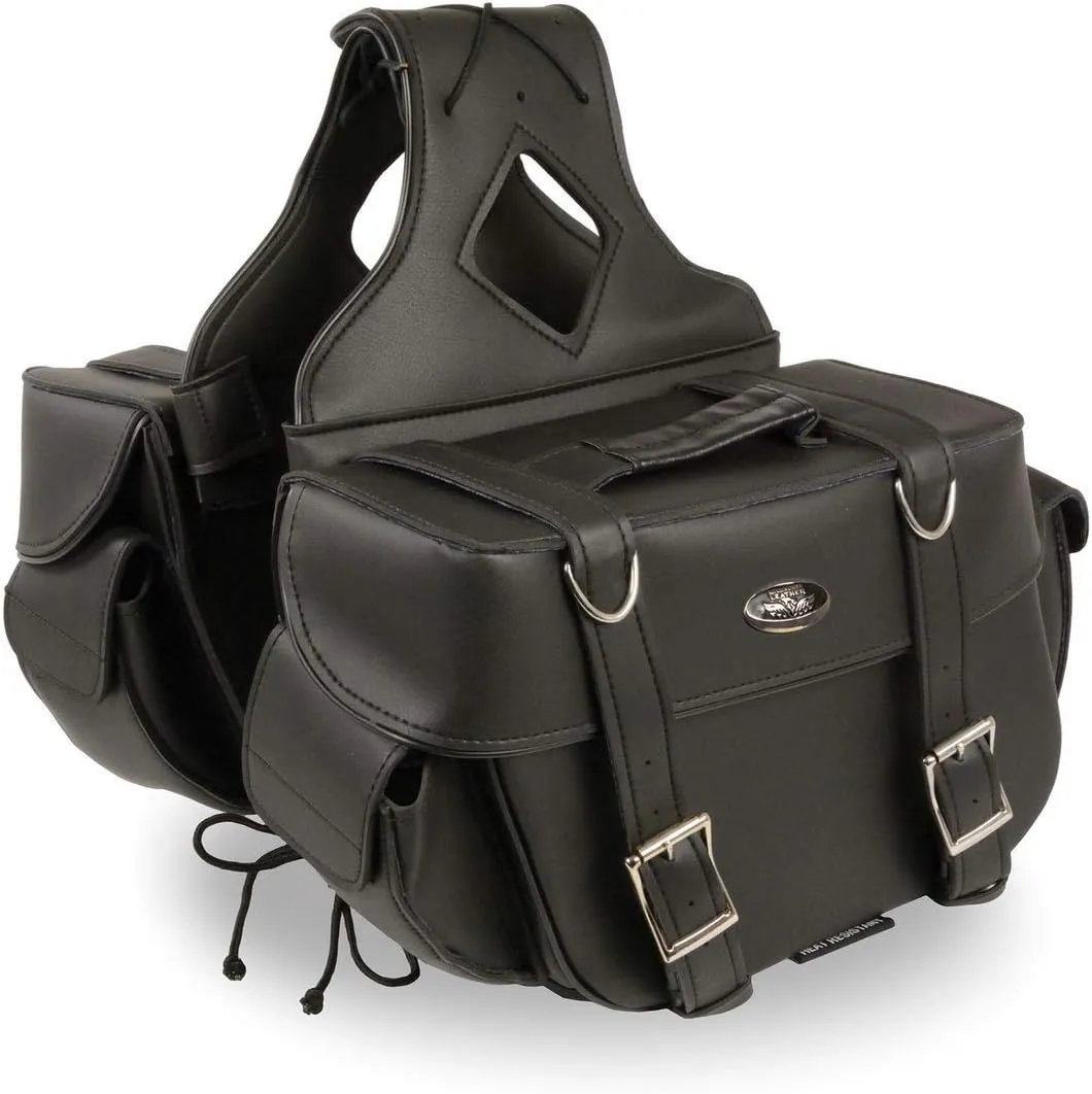 Milwaukee Leather SH57403ZB Black Medium Zip-Off PVC Throw Over Two Strap Saddle Bag