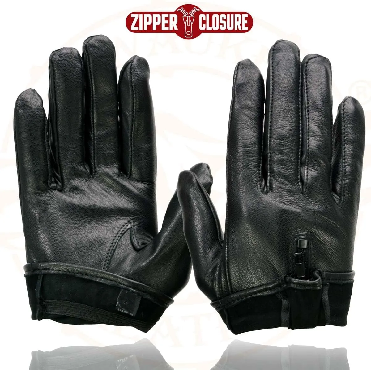 Milwaukee Leather SH722 Women's Black Unlined Leather Lightweight Motorcycle Hand Gloves W/Wrist Zipper Closure - XX-Large