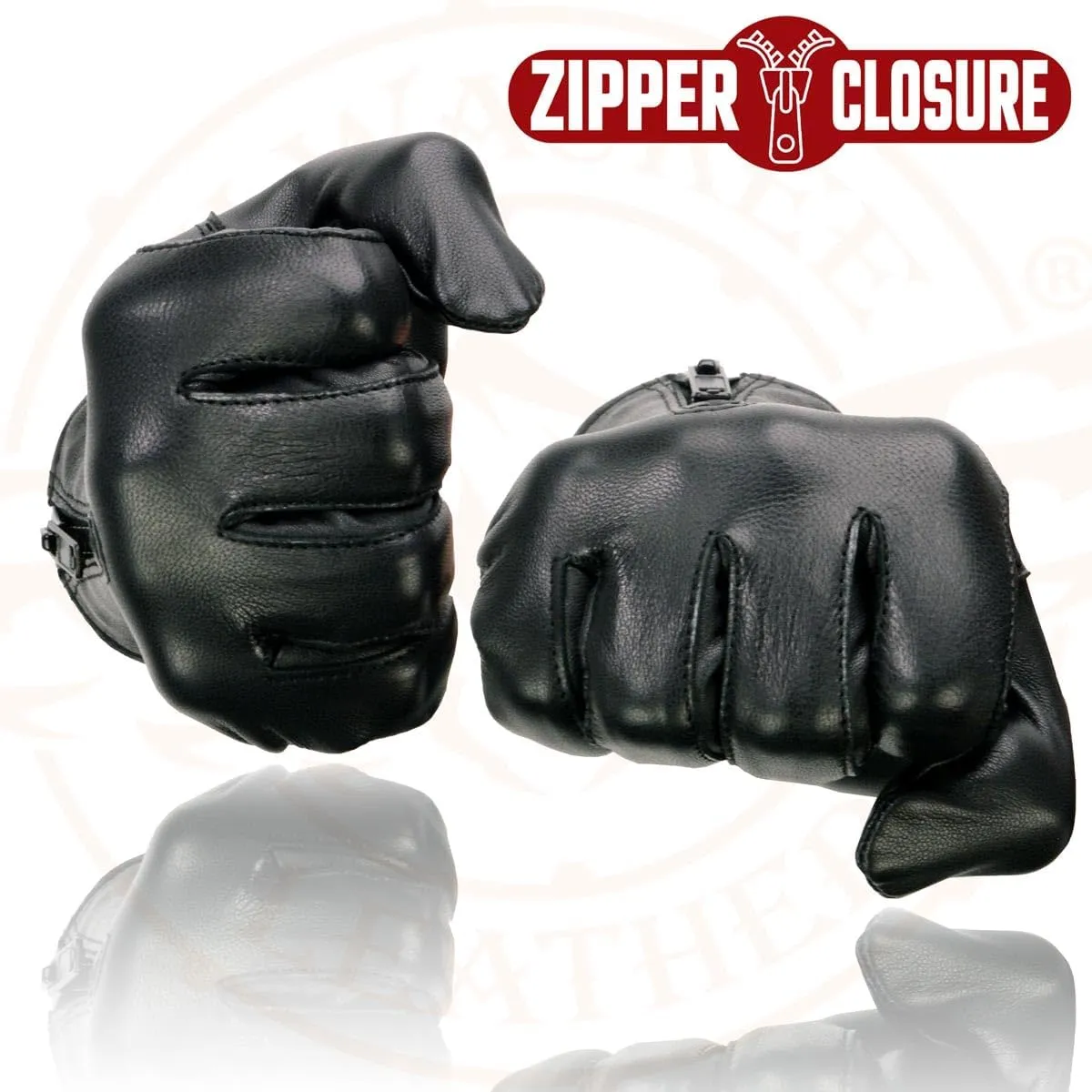 Milwaukee Leather SH722 Women's Black Unlined Leather Lightweight Motorcycle Hand Gloves W/Wrist Zipper Closure - XX-Large