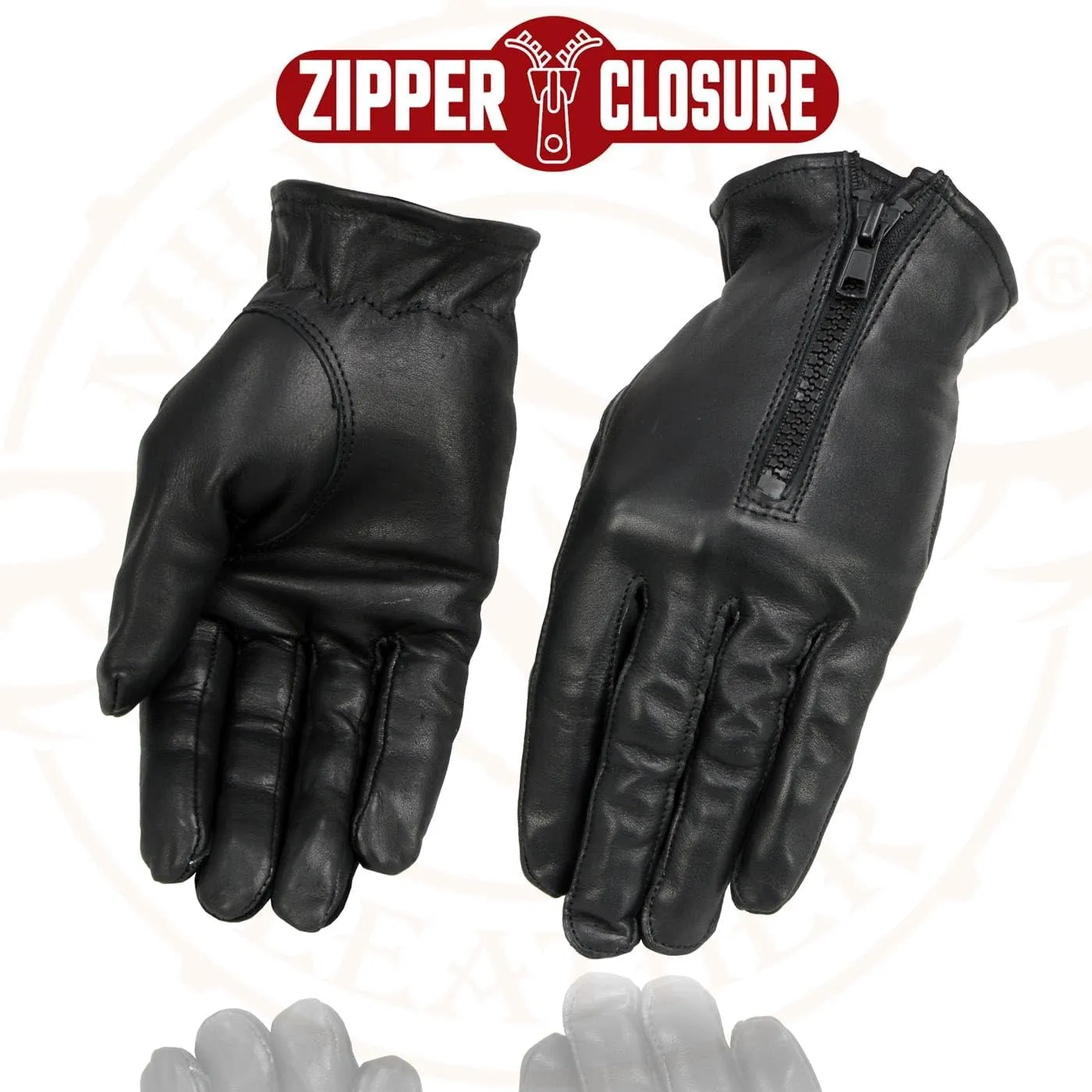 Milwaukee Leather SH722 Women's Black Unlined Leather Lightweight Motorcycle Hand Gloves W/Wrist Zipper Closure - XX-Large