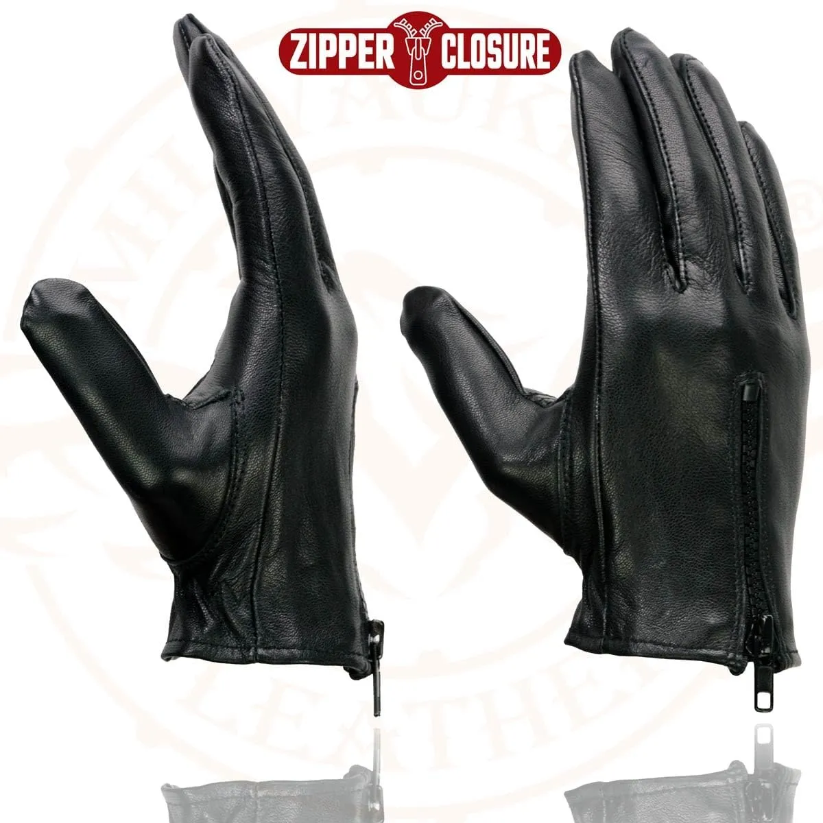 Milwaukee Leather SH722 Women's Black Unlined Leather Lightweight Motorcycle Hand Gloves W/Wrist Zipper Closure - XX-Large