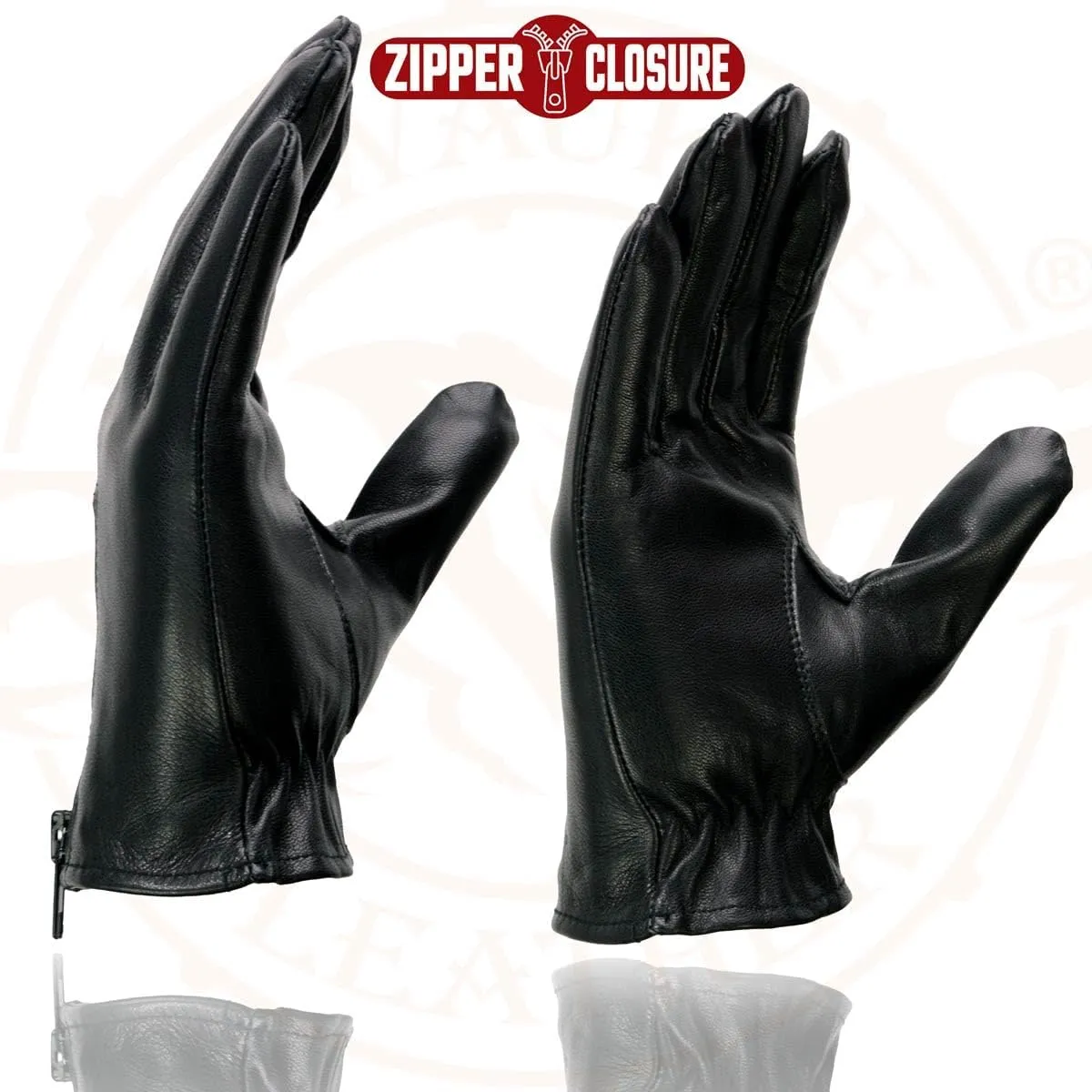 Milwaukee Leather SH722 Women's Black Unlined Leather Lightweight Motorcycle Hand Gloves W/Wrist Zipper Closure - XX-Large