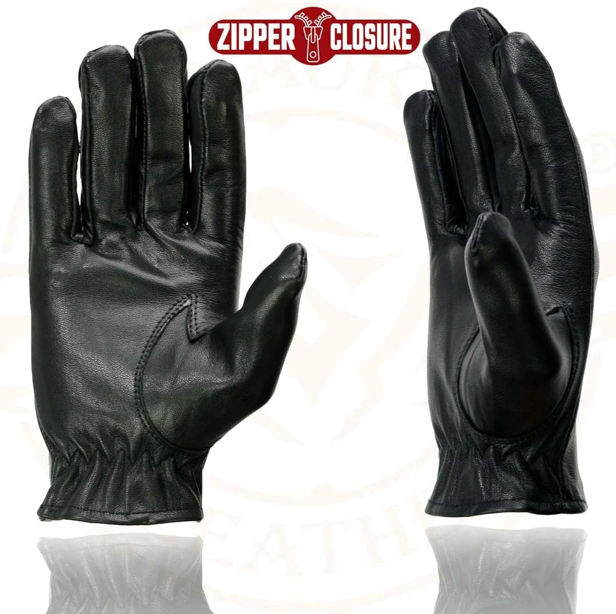 Milwaukee Leather SH722 Women's Black Unlined Leather Lightweight Motorcycle Hand Gloves W/Wrist Zipper Closure - XX-Large