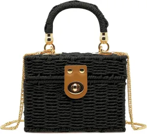Mini Straw Raffia Crossbody Bag Top Handbags Rattan Bag for Women,Summer Beach Shoulder Handbag,Woven Tote Clutch Bag