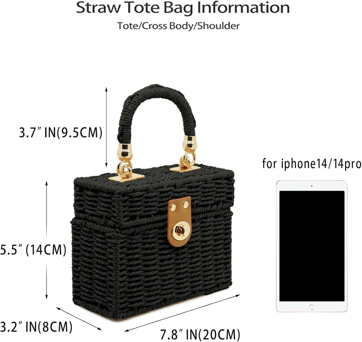 Mini Straw Raffia Crossbody Bag Top Handbags Rattan Bag for Women,Summer Beach Shoulder Handbag,Woven Tote Clutch Bag