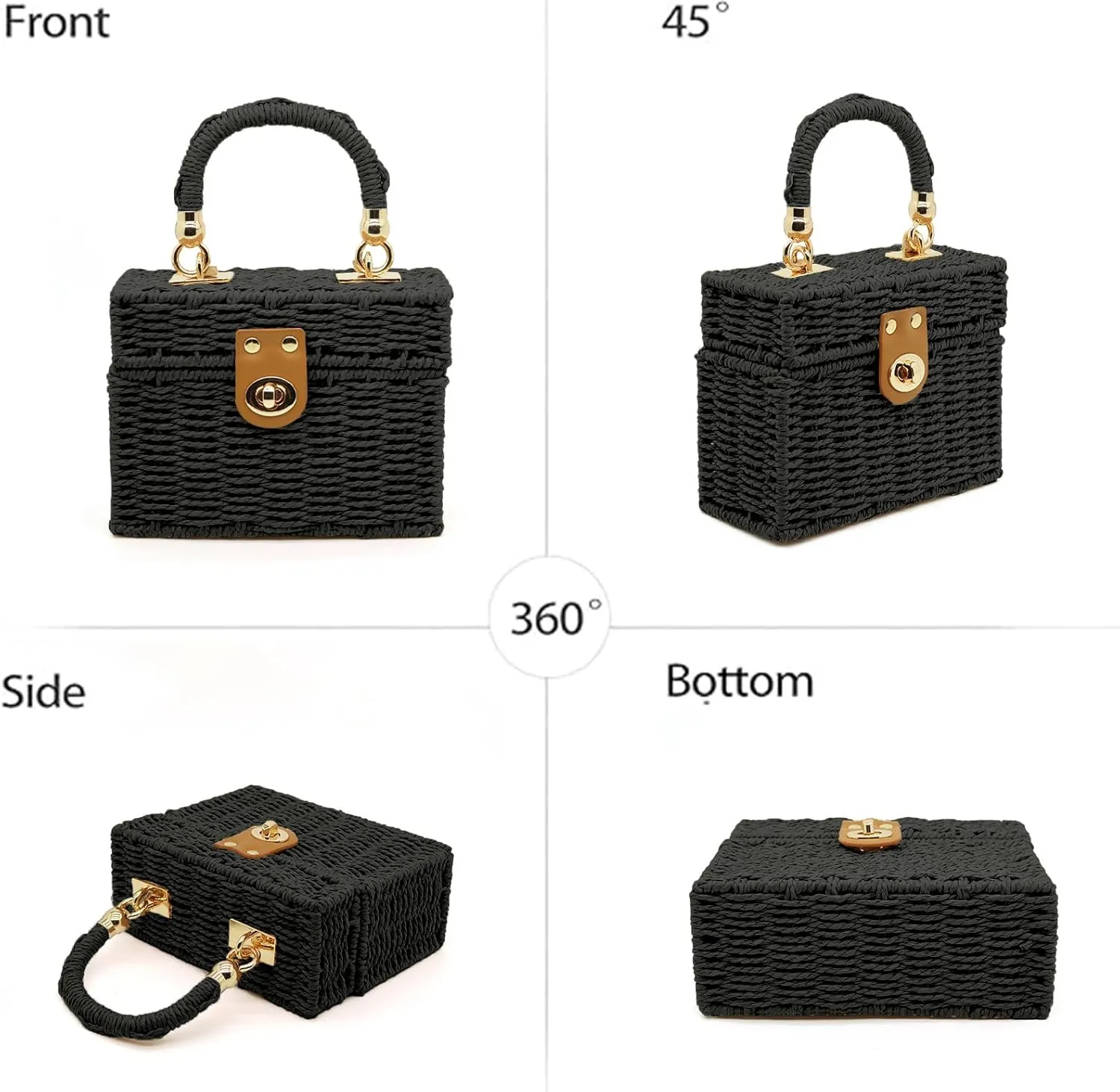 Mini Straw Raffia Crossbody Bag Top Handbags Rattan Bag for Women,Summer Beach Shoulder Handbag,Woven Tote Clutch Bag