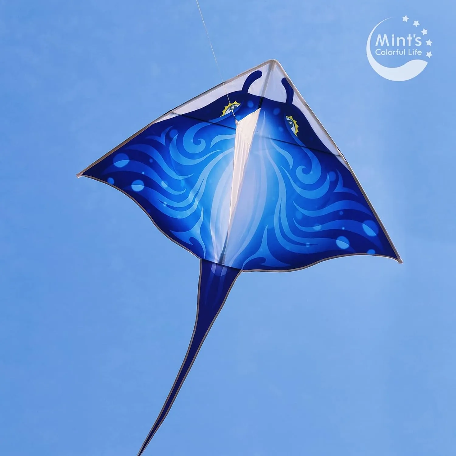 Mint's Colorful Life Devil Fish Kite for Kids and Adults，Easy to Fly Delta Kites Single Line Large, 300ft Kite String Handle Include