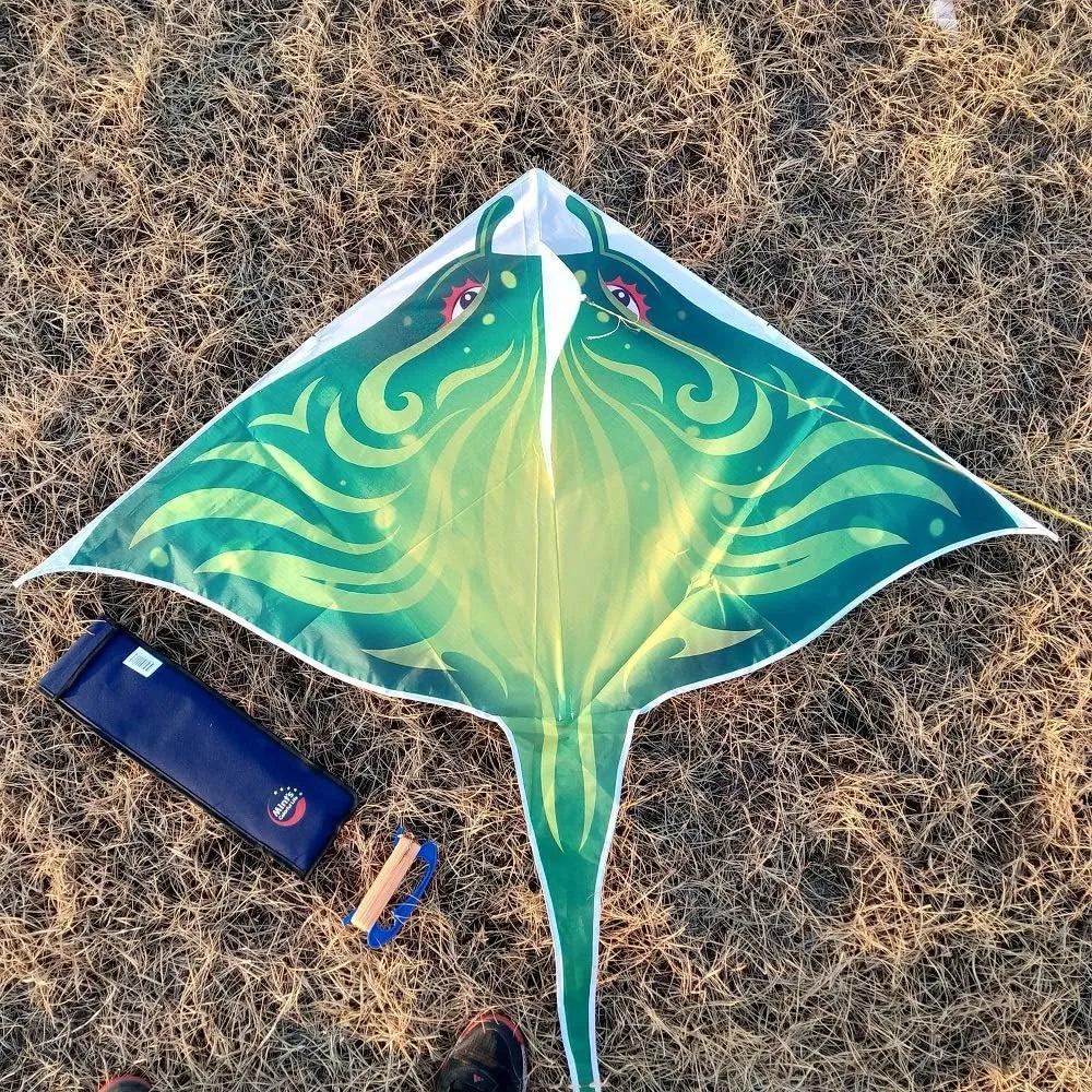 Mint's Colorful Life Devil Fish Kite for Kids and Adults，Easy to Fly Delta Kites Single Line Large, 300ft Kite String Handle Include