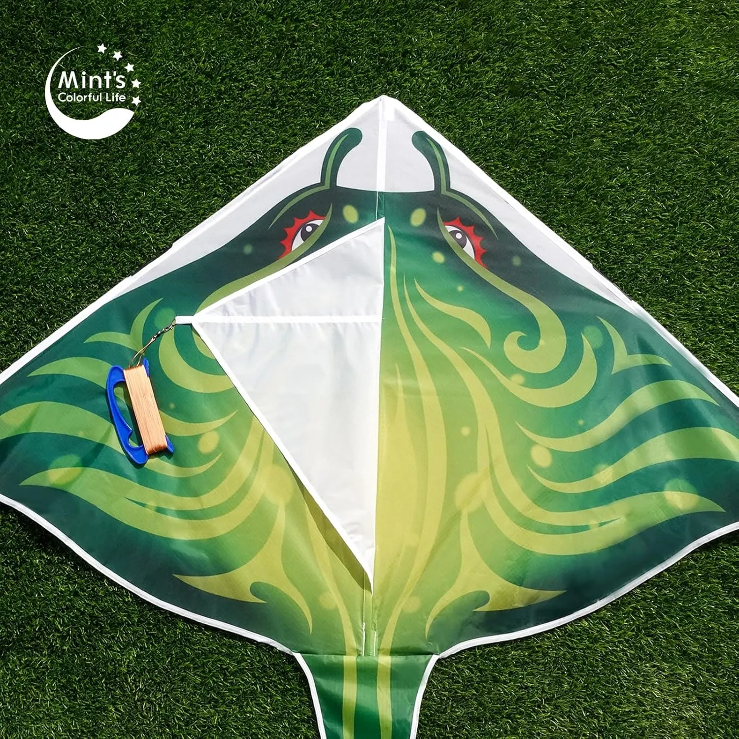 Mint's Colorful Life Devil Fish Kite for Kids and Adults，Easy to Fly Delta Kites Single Line Large, 300ft Kite String Handle Include