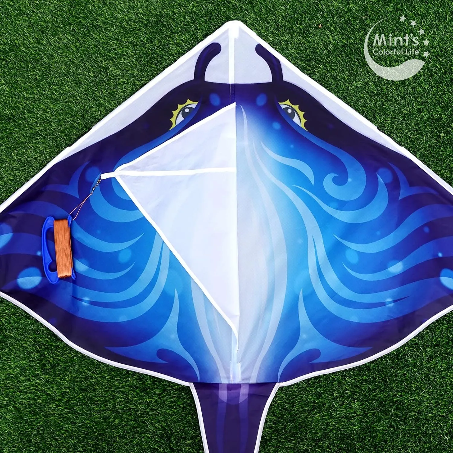 Mint's Colorful Life Devil Fish Kite for Kids and Adults，Easy to Fly Delta Kites Single Line Large, 300ft Kite String Handle Include