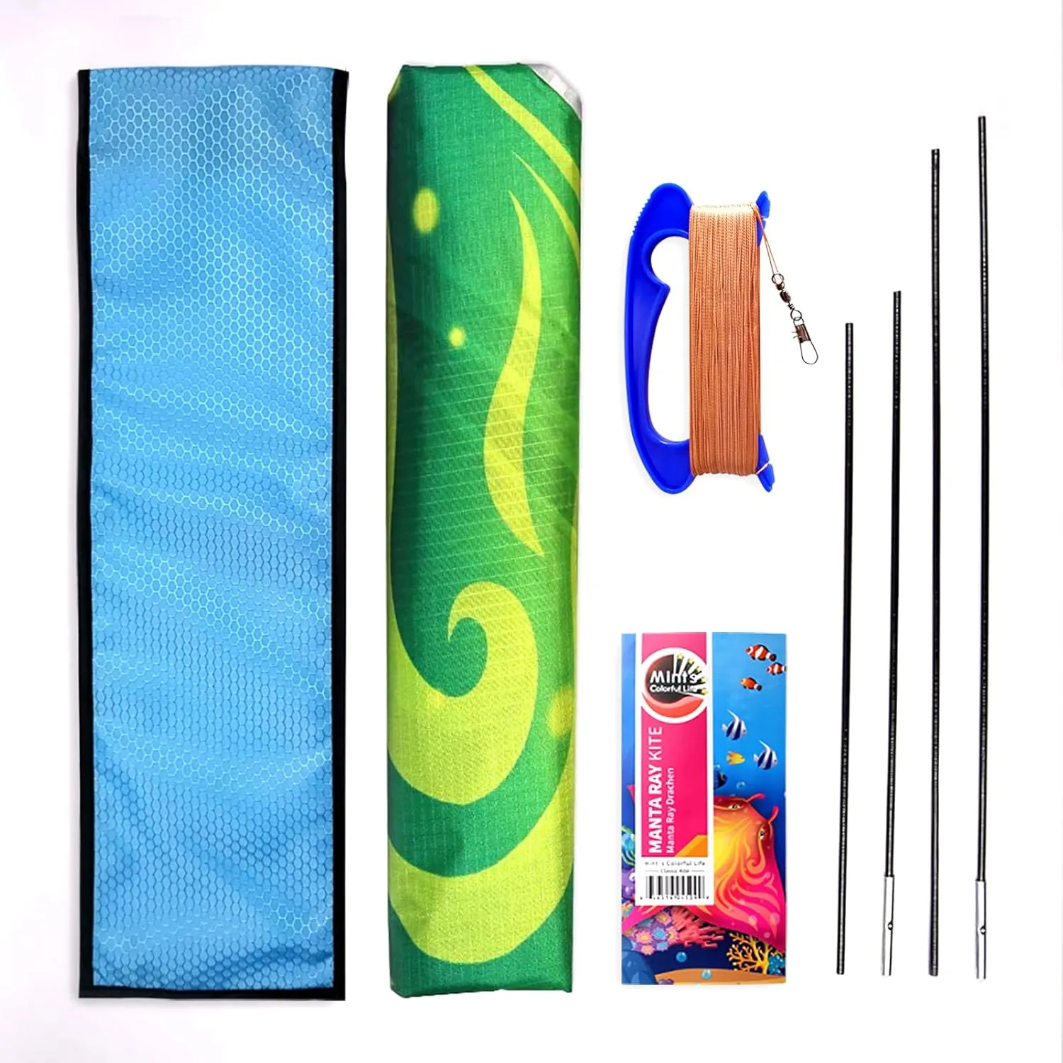 Mint's Colorful Life Devil Fish Kite for Kids and Adults，Easy to Fly Delta Kites Single Line Large, 300ft Kite String Handle Include