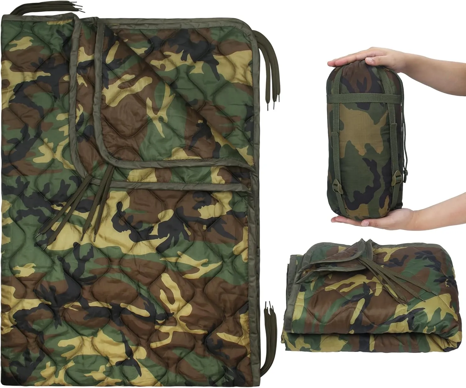 Mirzoyan Woobie Blanket, Military Poncho Liner Camo Insulated Camping Woobie Blanket for Outdoor Hiking Survival Hunting