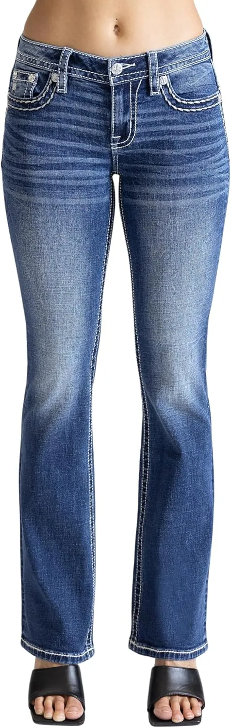 Miss Me Women's Ella Jane Saddle Stitch Mid-Rise Bootcut Jeans