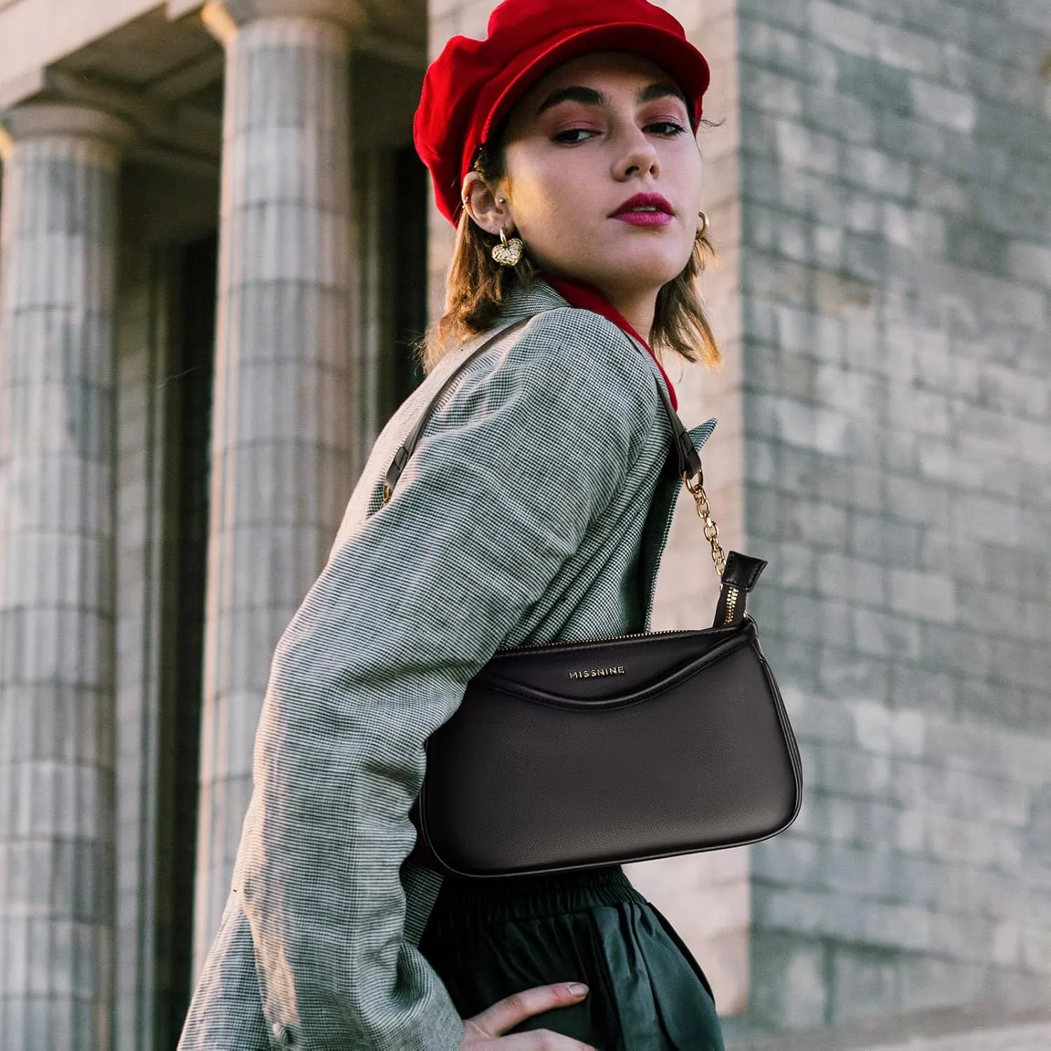 Missnine Shoulder Bag for Women Small Purse Trendy Clutch Hobo Bag Vegan Leather Mini Handbag with Zipper Closure