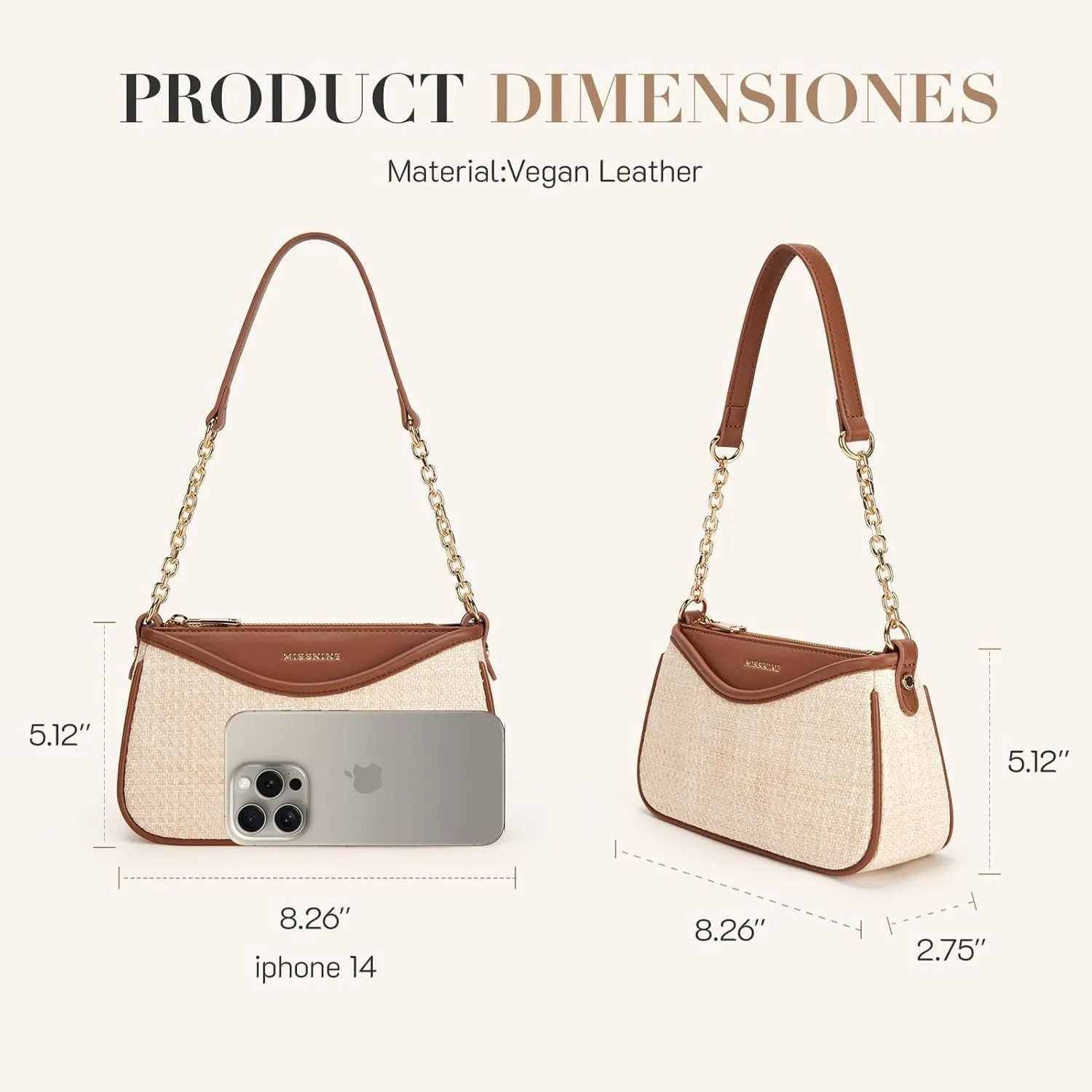 Missnine Shoulder Bag for Women Small Purse Trendy Clutch Hobo Bag Vegan Leather Mini Handbag with Zipper Closure