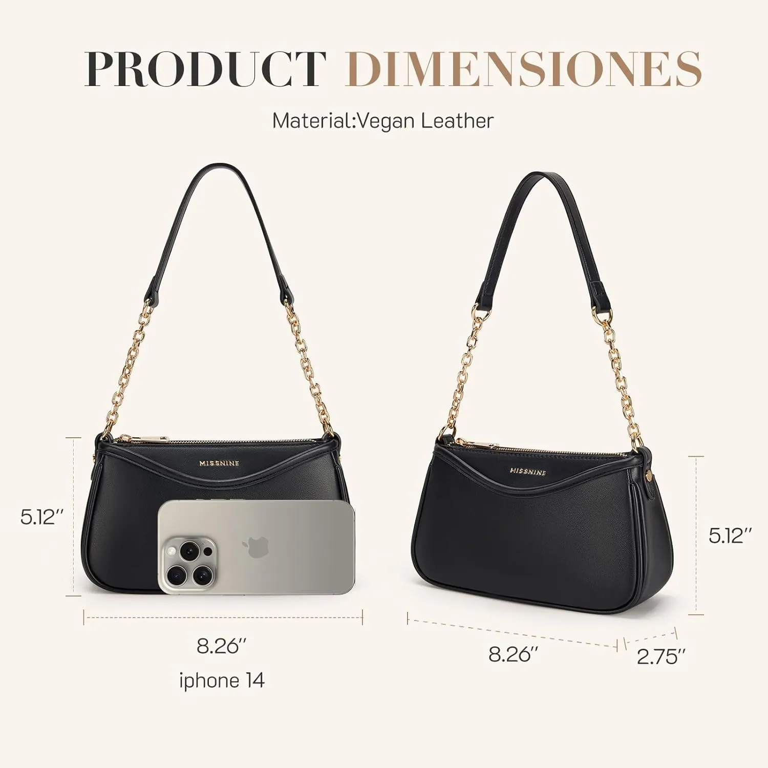 Missnine Shoulder Bag for Women Small Purse Trendy Clutch Hobo Bag Vegan Leather Mini Handbag with Zipper Closure