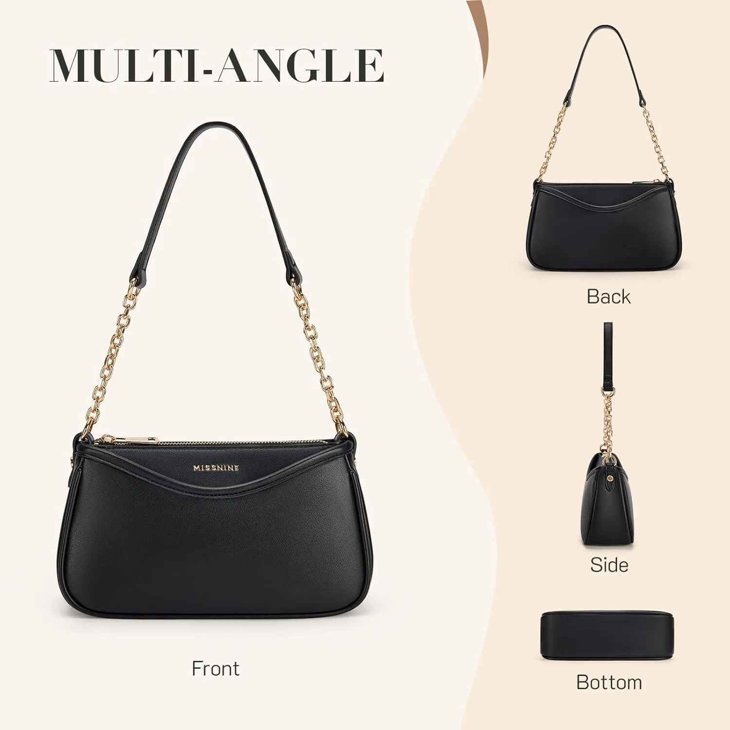 Missnine Shoulder Bag for Women Small Purse Trendy Clutch Hobo Bag Vegan Leather Mini Handbag with Zipper Closure