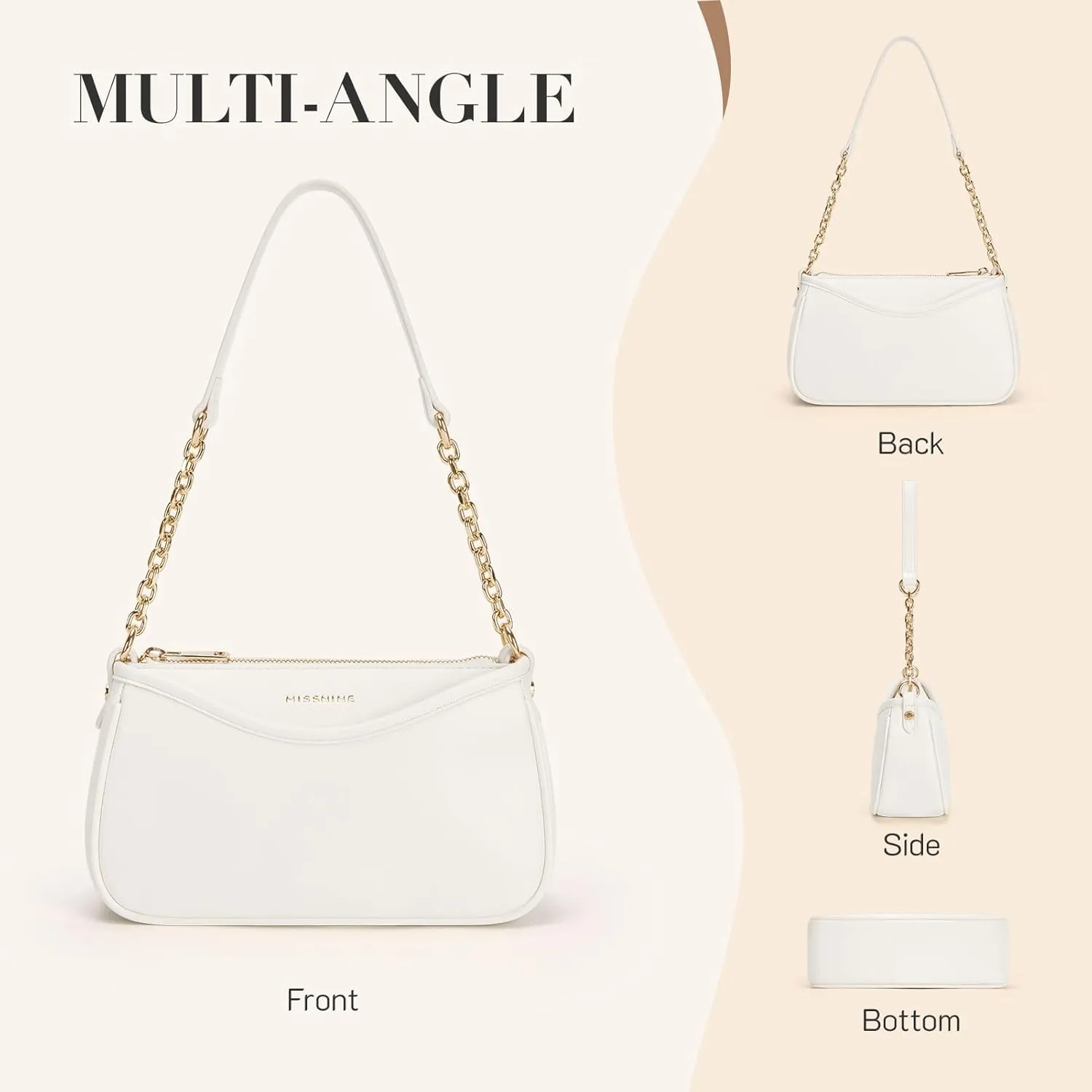 Missnine Shoulder Bag for Women Small Purse Trendy Clutch Hobo Bag Vegan Leather Mini Handbag with Zipper Closure