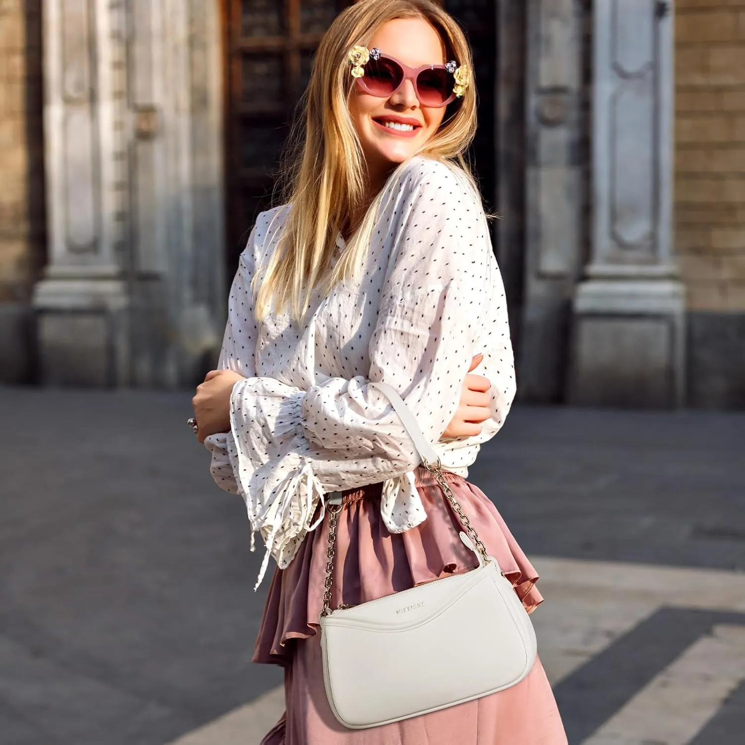 Missnine Shoulder Bag for Women Small Purse Trendy Clutch Hobo Bag Vegan Leather Mini Handbag with Zipper Closure