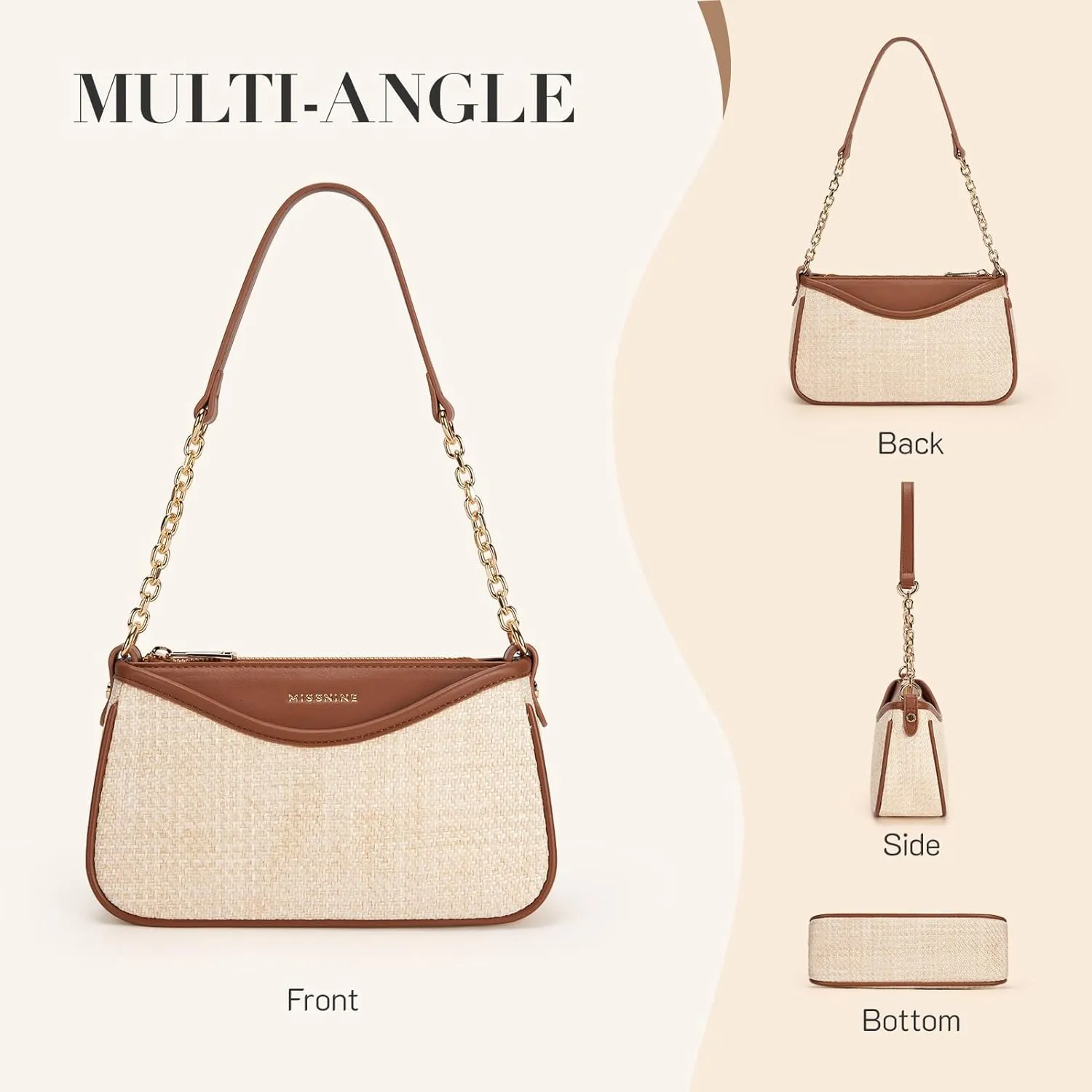 Missnine Shoulder Bag for Women Small Purse Trendy Clutch Hobo Bag Vegan Leather Mini Handbag with Zipper Closure