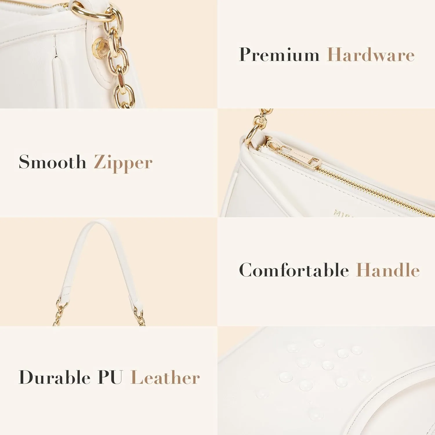 Missnine Shoulder Bag for Women Small Purse Trendy Clutch Hobo Bag Vegan Leather Mini Handbag with Zipper Closure