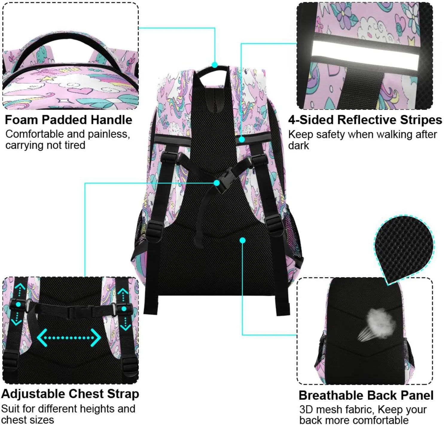 MNSRUU School Backpack for Kids 5-13 yrs,Unicorn Backpack Kindergarten School Bag Pink Backpack for Little Girls