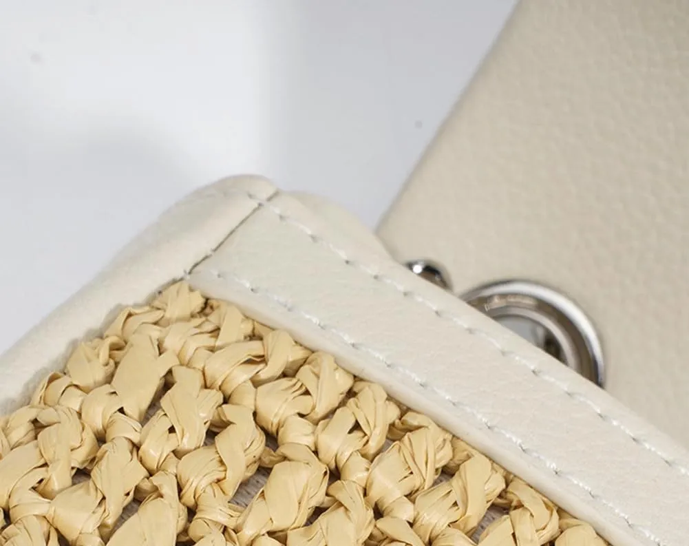Molodo Elegant Crossbody Bags for Women Trendy Straw Purse Summer Raffia Purse Beach Handbag with Chain Ladies Evening Bag