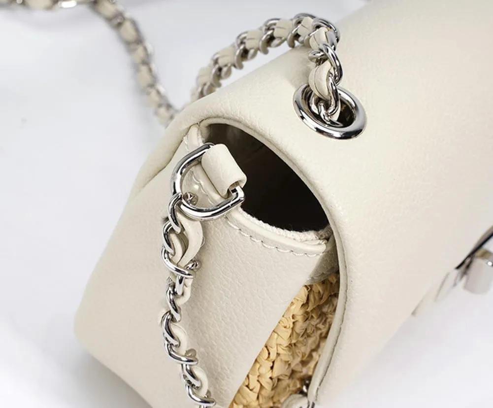 Molodo Elegant Crossbody Bags for Women Trendy Straw Purse Summer Raffia Purse Beach Handbag with Chain Ladies Evening Bag