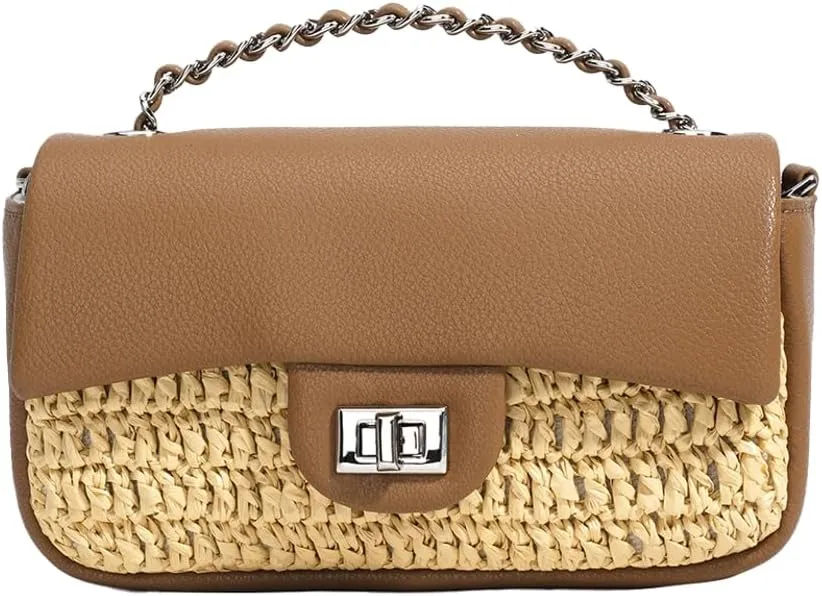 Molodo Elegant Crossbody Bags for Women Trendy Straw Purse Summer Raffia Purse Beach Handbag with Chain Ladies Evening Bag