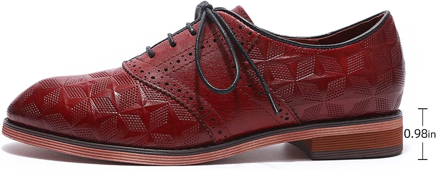 Mona flying Women's Comfortable Saddle Oxfords Brogue Lace-up Leather Shoes for Ladies