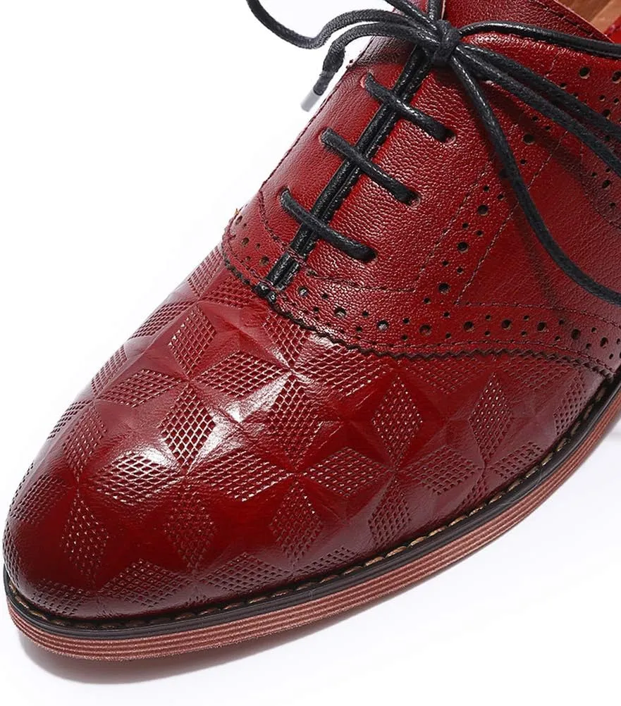 Mona flying Women's Comfortable Saddle Oxfords Brogue Lace-up Leather Shoes for Ladies